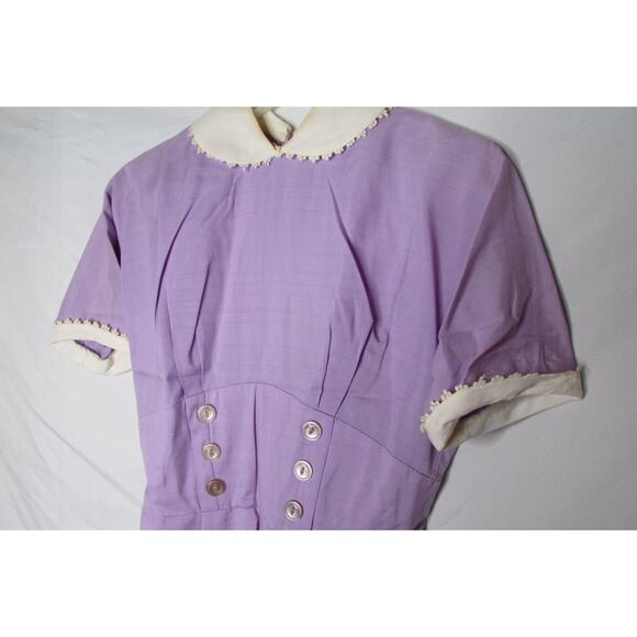 1960s Day Dress Juniors Size 11 Peter Pan Collar Pencil Skirt Lavender Vintage - Picture 2 of 10